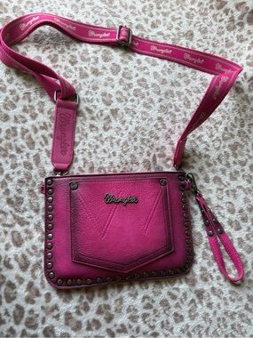 Wrangler Hot Pink Studded Crossbody Bag with Branded Strap